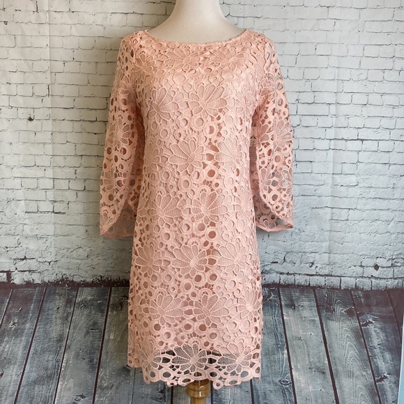Nanette Lepore Dresses & Skirts - Nanette Lapore NWT lace dress tulip sleeve wedding baby shower barely blush pink